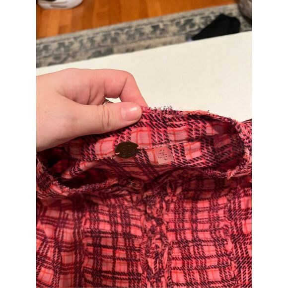 Free People Plaid Miles Tuxedo Shirt Size S in Pink Combo MSRP$128 NWT F20T07506 - Picture 4 of 6